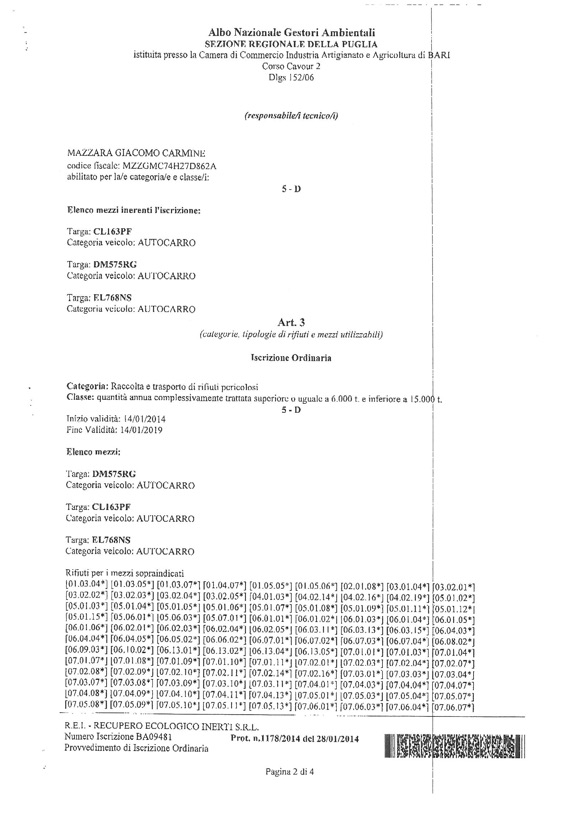 REI Srl - Autorizzazione CAT. 5D