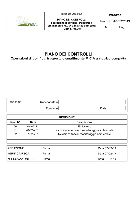 REI Srl - Piano dei Controlli