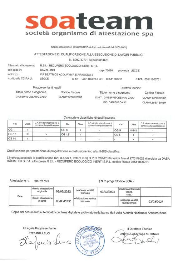 REI Srl - Certificazione SOA