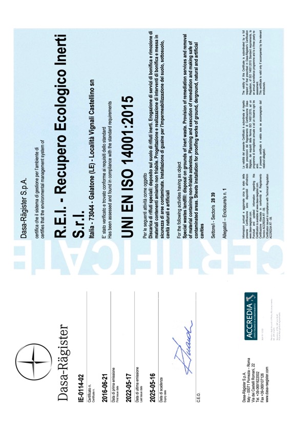 REI Srl - Certificazione ISO 14001:2015
