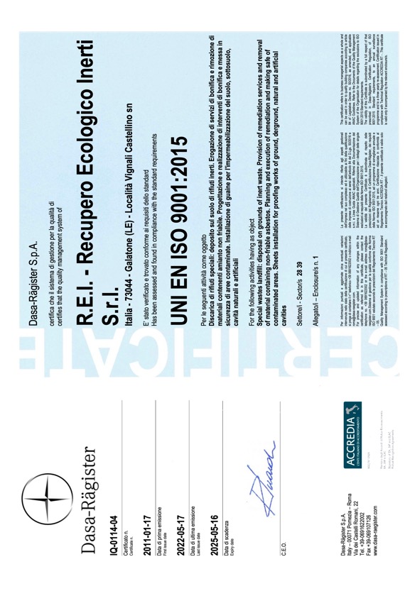 REI Srl - Certificazione ISO 9001:2015