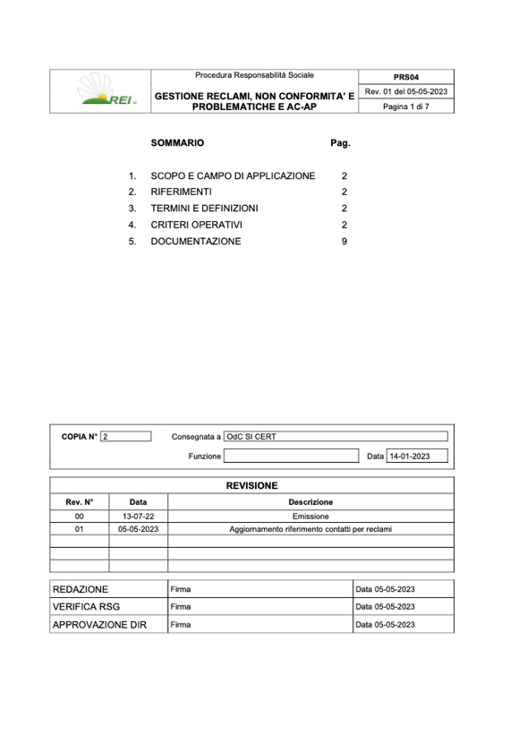 Gestione Reclami, Non Conformità